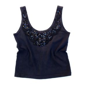 Vintage Black Sequin Strapless Bow Crop Top